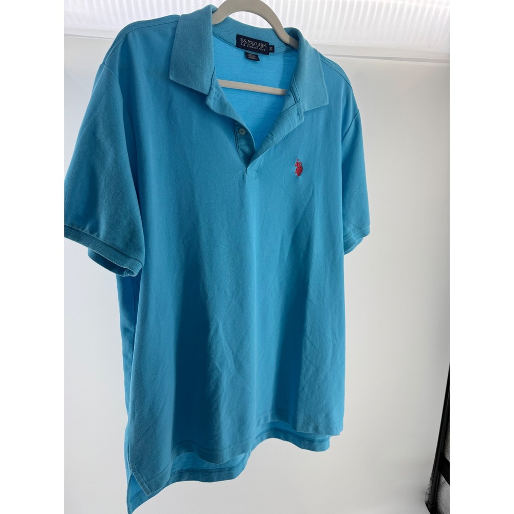 US Polo Assn Mens Performance Pique Polo Shirt Blue XL Short Sleeve Logo